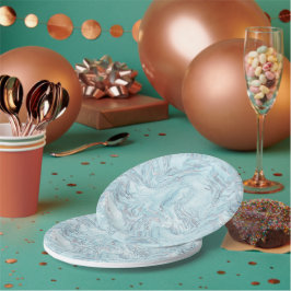 Blue Aqua Silver Marble Pappteller