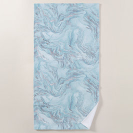 Blue Aqua Silver Marble Strandtuch