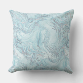 Blue Aqua Silver Marble Wirbel Kissen