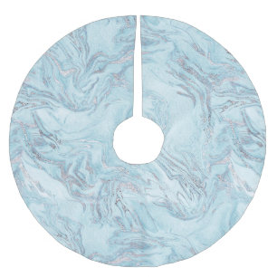 Blue Aqua Silver Marble Wirbel Weihnachten Polyester Weihnachtsbaumdecke