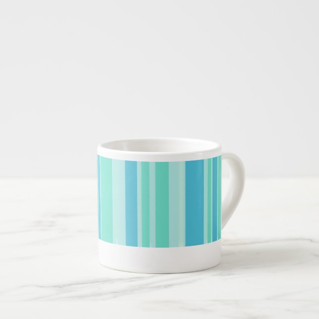 Blue & aqua Strand gestreift Kaffee Espresso Tasse (Vorderseite Rechts)