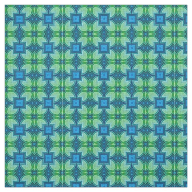 Blue Aqua Türkise Lime Green Bali Batik Muster Stoff (Muster)