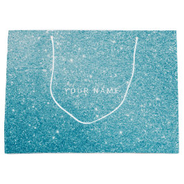 Blue Aqua White Ocean Glitzer Gefallen Geschenk Große Geschenktüte