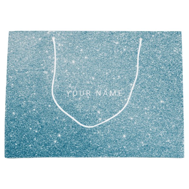 Blue Aqua White Ocean Glitzer Gefallen Geschenk Große Geschenktüte (Vorderseite)