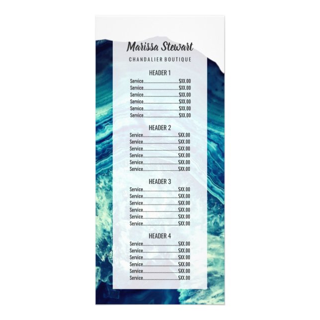 Blue Aquamarin Agate Geode Stone Rose Gold Preisli Werbekarte (Vorne)