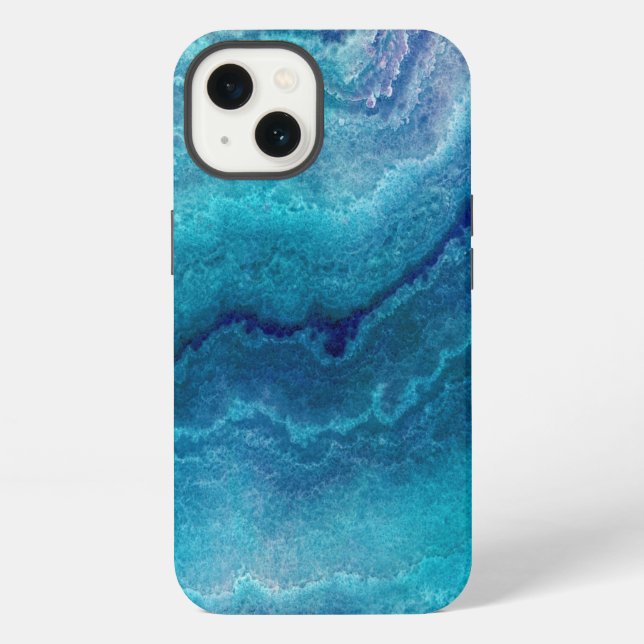 Blue Aquamarin Agate Texture iPhone Hülle (Rückseite)