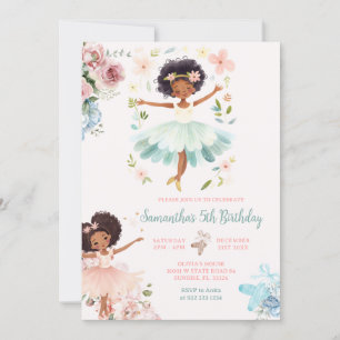 Blue Aquamarin Ballerina Dark Skin Girl Geburtstag Einladung