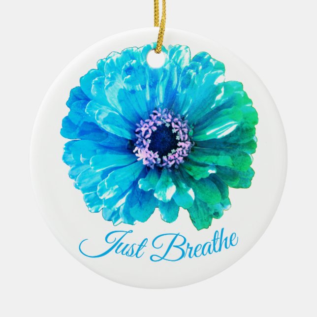 Blue Aquamarin Daisy | Retroblau Keramik Ornament (Vorne)