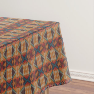 Blue Aquamarin Dark Brown Beige Orange Red Tribal  Tischdecke