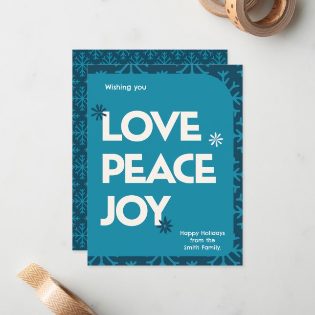 Blue Aquamarin Family Picture Frame Weihnachtsfeie Mitteilungskarte (Vorderseite/Rückseite Beispiel)