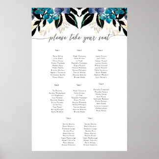 Blue aquamarin Floral Wedborder Poster