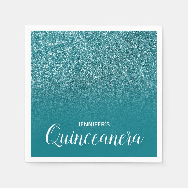 Blue Aquamarin Glitzer Ombre Quinceanera Serviette (Vorderseite)