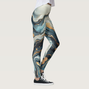 Blue Aquamarin Gold Agate Modern Glam Elegante Hoc Leggings
