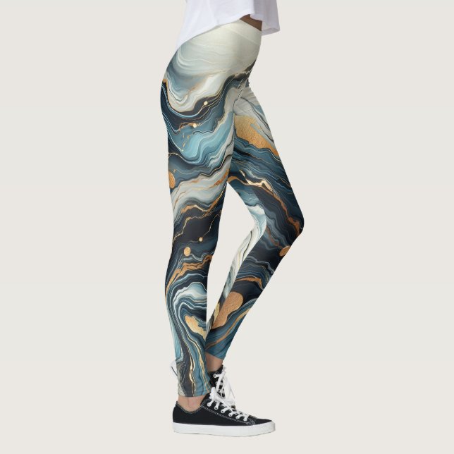 Blue Aquamarin Gold Agate Modern Glam Elegante Hoc Leggings (Rechts)
