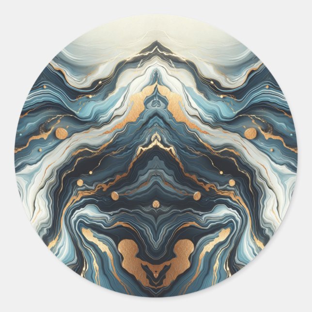 Blue Aquamarin Gold Agate Modern Glam Elegante Hoc Runder Aufkleber (Vorderseite)