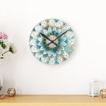 Blue Aquamarin Gold Floral Mandala Runde Wanduhr<br><div class="desc">Mit unserer Aquamarinen & Gold Floral Mandala Wall Uhr können Sie die Art und Weise verändern, wie Sie Zeit erzählen. Diese wunderschön gestaltete Uhr besticht durch ein atemberaubendes Mandala-Muster in lebendigem aquamarinen und goldfarbenem Ambiente, das jedem Zimmer einen farbenfrohen und künstlerischen Flair verleiht. Die Aquamarine und goldene Mandala Wall Clock...</div>
