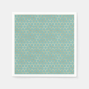 Blue Aquamarin Honeycomb Gold Glitzer Geburtstag Serviette