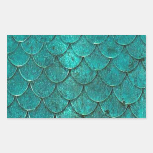 Blue Aquamarin Mermaid Scales Rechteckiger Aufkleber