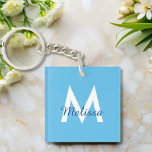 Blue aquamarin moderne Monogram mädchen Name Schlüsselanhänger<br><div class="desc">Diese elegante Schlüsselkette besticht durch eine saubere, zeitgenössische Ästhetik mit einem lebendigen blauen Teal-Farbschema. Passen Sie es mit Ihrem Monogramm an, um Ihren Alltagsessentiellen einen Hauch von Individualität zu verleihen. Diese schicke Monogramm-Tastenkette kombiniert Stil und Funktionalität und ist perfekt geeignet, um Ihre Schlüssel gut zu organisieren und leicht zu identifizieren....</div>