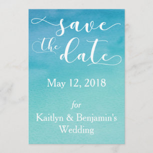 Blue & Aquamarin Ombre Wasserfarbe 5 Save The Date