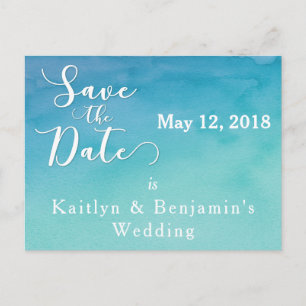 Blue & Aquamarin Ombre Wasserfarbe Save the Date 2 Ankündigungspostkarte