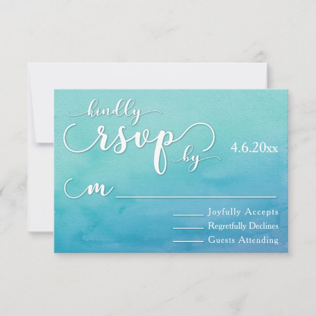 Blue & Aquamarin Ombre Watercolor Modernes Wedding RSVP Karte (Vorderseite)
