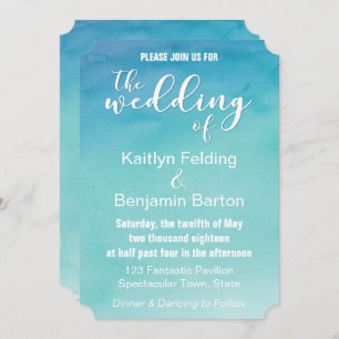 Blue & Aquamarin Ombre Watercolor Wedding Einladun Einladung