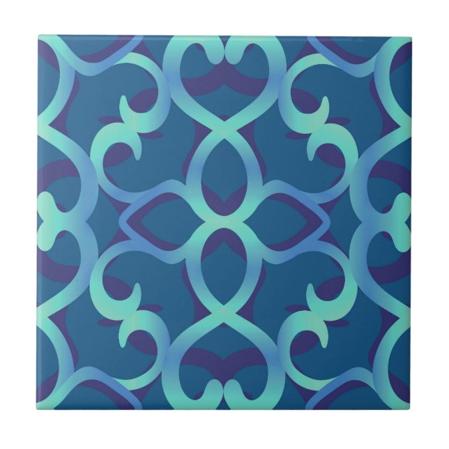 Blue Aquamarin Openwork Lace Pattern Fliese (Vorderseite)