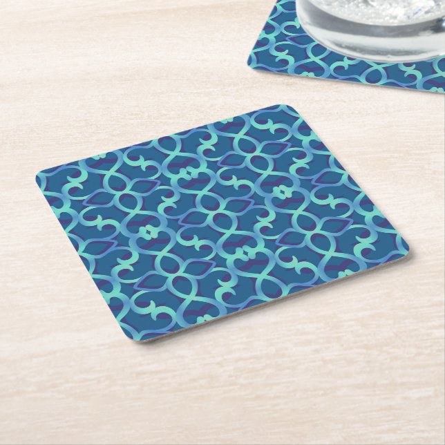 Blue Aquamarin Openwork Lace Pattern Rechteckiger Pappuntersetzer (angewinkelt)