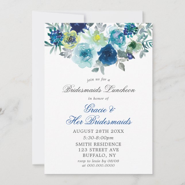 Blue Aquamarin Paint Peony Bridesmaids Luncheon In (Vorderseite)