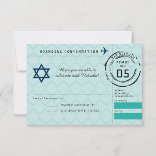 Blue Aquamarin Star von David Bat Mitzvah Passport RSVP Karte
