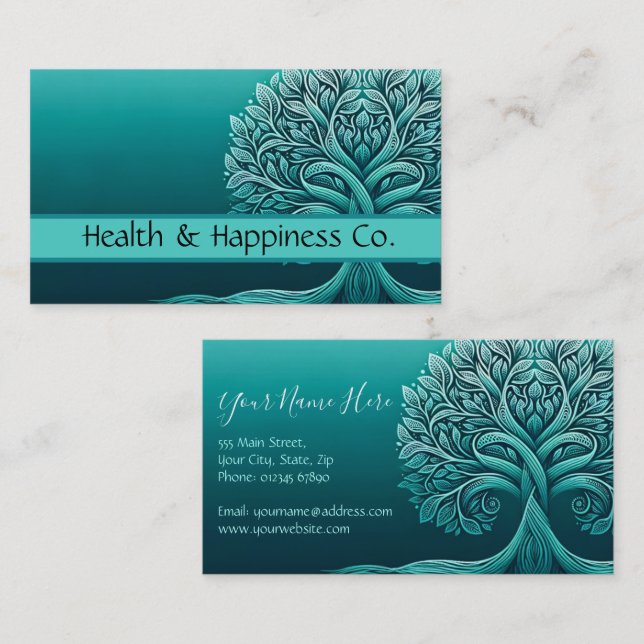 Blue Aquamarin Tree of Life Business Card Visitenkarte (Vorne/Hinten)