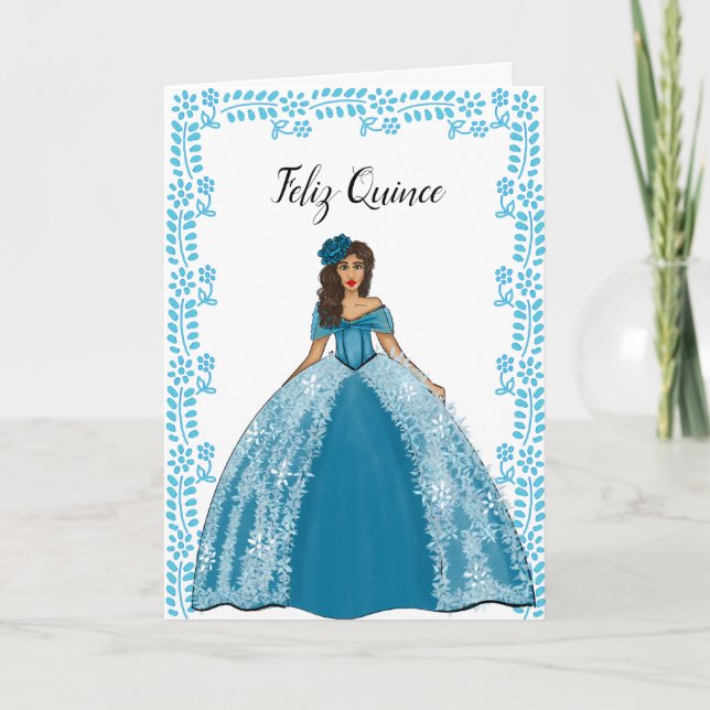 Blue Aquamarin Vintag Quinceanera Kleid Geburtstag Karte (Vorderseite)