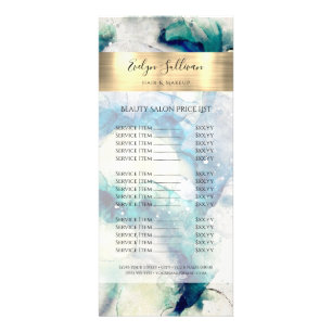 Blue Aquamarin Watercolor Gold Foil Preisliste Werbekarte