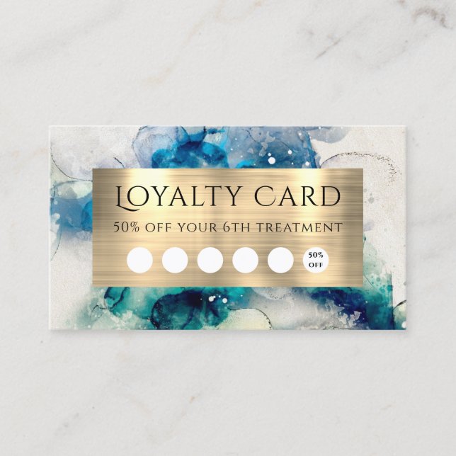 Blue Aquamarin Watercolor Loyalty Card Visitenkarte (Vorderseite)