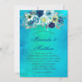 Blue Aquamarin Watercolor Peony Wedding Einladunge