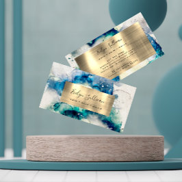Blue Aquamarin Watercolor und Gold Foil Business C Visitenkarte