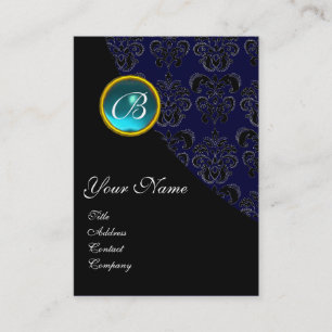 BLUE AQUAMARINE DAMASK MONOGRAMM, Turquase rosa Visitenkarte