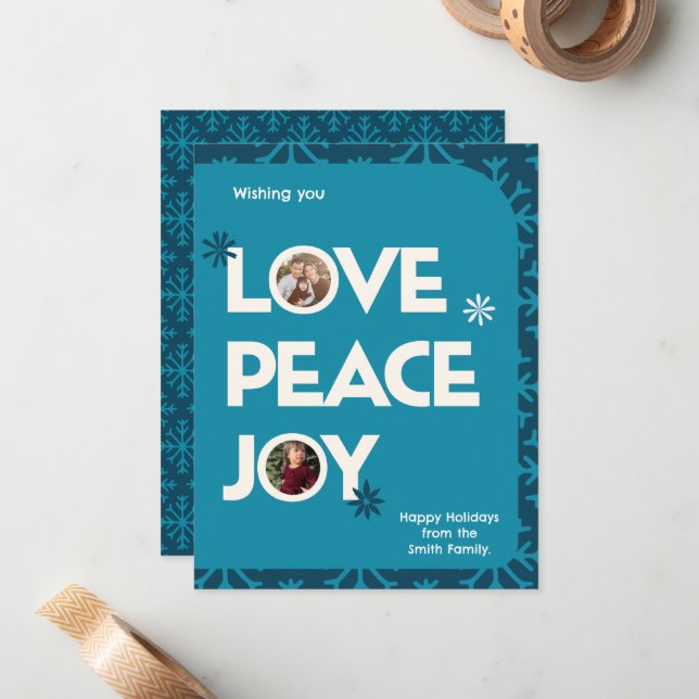 Blue Aquamarine Family Custom Picture Frame Weihna Mitteilungskarte (Vorderseite/Rückseite Beispiel)