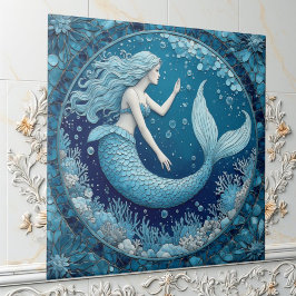 Blue Aquamarine Mermaid Ocean Bubble Mosaic Lustre Fliese