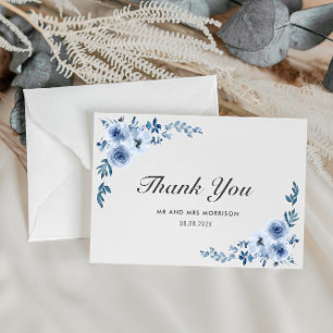 Blue Aquarell Blume Hochzeit Dankeschön Karte