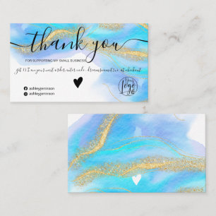 Blue Aquarell Gold Glitzer Logo Bestellung Vielen Visitenkarte
