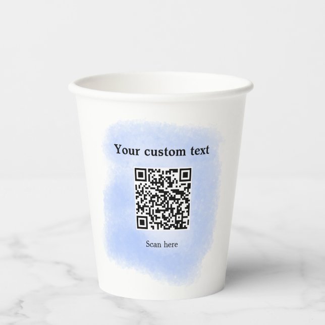 Blue Aquarell QR Scan Code hinzufügen benutzerdefi Pappbecher (Vorderseite)