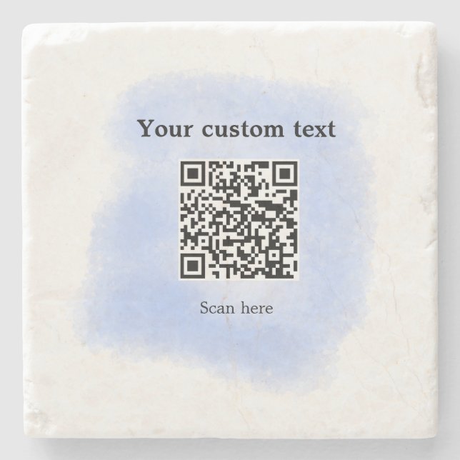 Blue Aquarell QR Scan Code hinzufügen benutzerdefi Steinuntersetzer (Vorderseite)