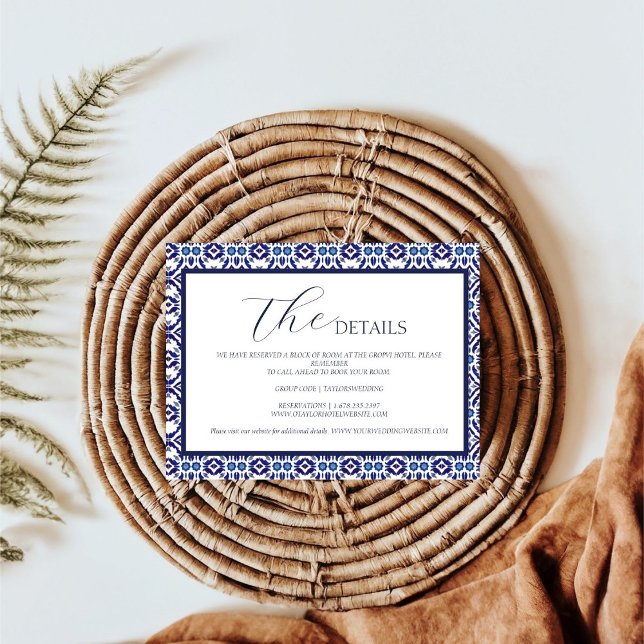 Blue Arch Mexican Talavera Spanish Wedding Details RSVP Karte (Von Creator hochgeladen)