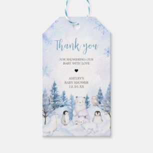 Blue Arctic Animals Baby Shower Fevor Tags Geschenkanhänger