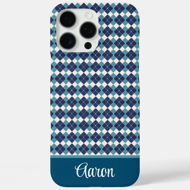 Blue Argyle Personalize  Case-Mate iPhone Hülle (Rückseite)