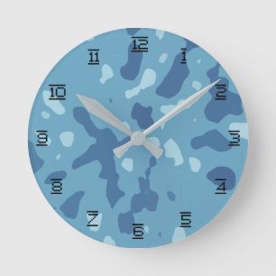 Blue Army Camouflage Pattern Runde Wanduhr