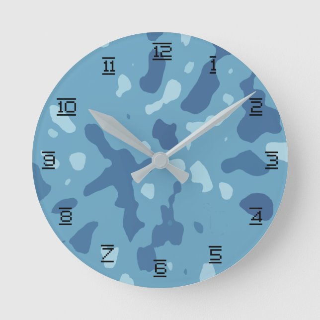 Blue Army Camouflage Pattern Runde Wanduhr (Vorderseite)