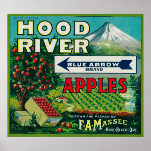 Blue Arrow Apple Crate LabelHood River, OR Poster